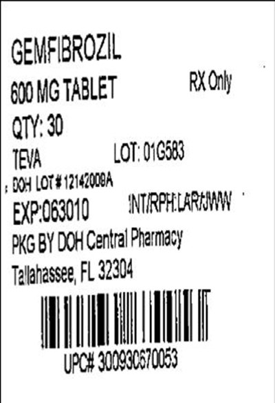 Image Of Bottle Label (Gemfibrozil 600mg(teva))